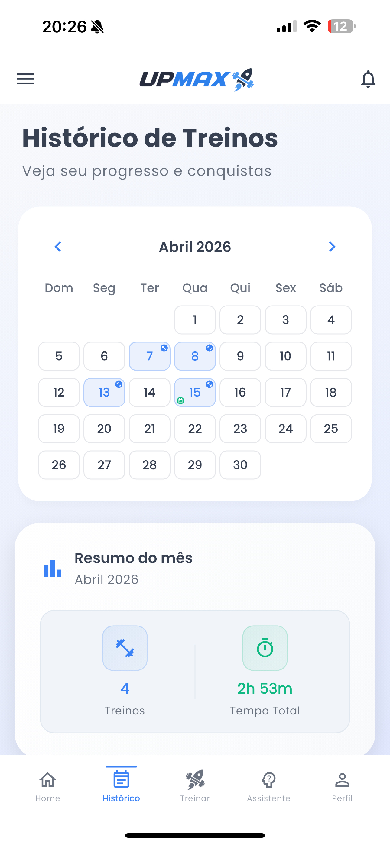 Histórico de Treinos